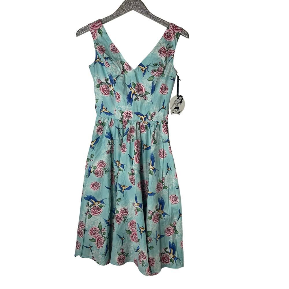Hell Bunny Vixen Floral Birds Blue Dress